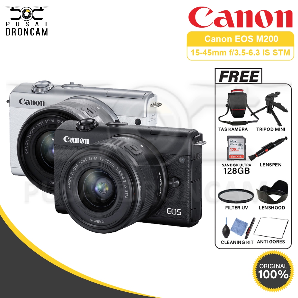CANON EOS M200 KIT 15-45MM MIRRORLESS CANON - KAMERA PAKET BONUS