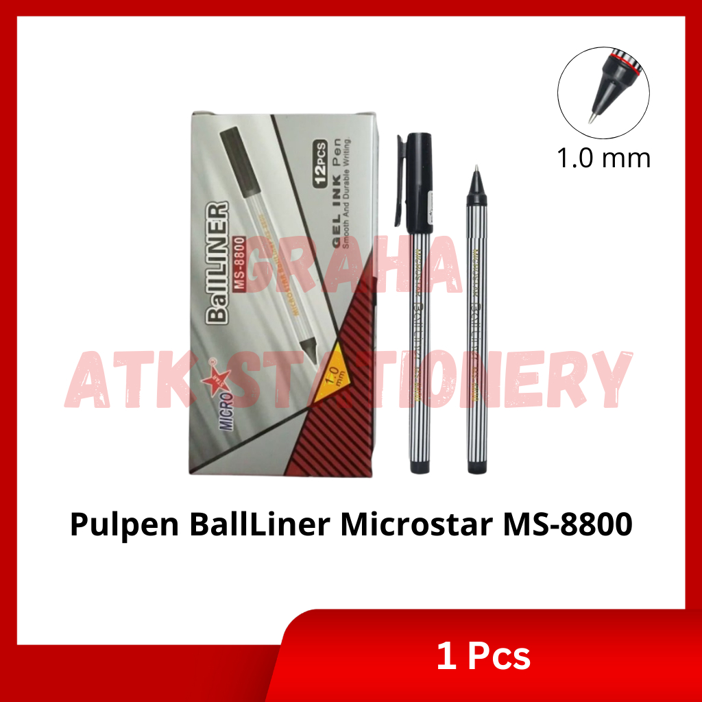 

[1 Kotak] Pulpen Balliner Microstar MS-8800 / Gel Pen 1.0mm Balliner Microstar MS-8800