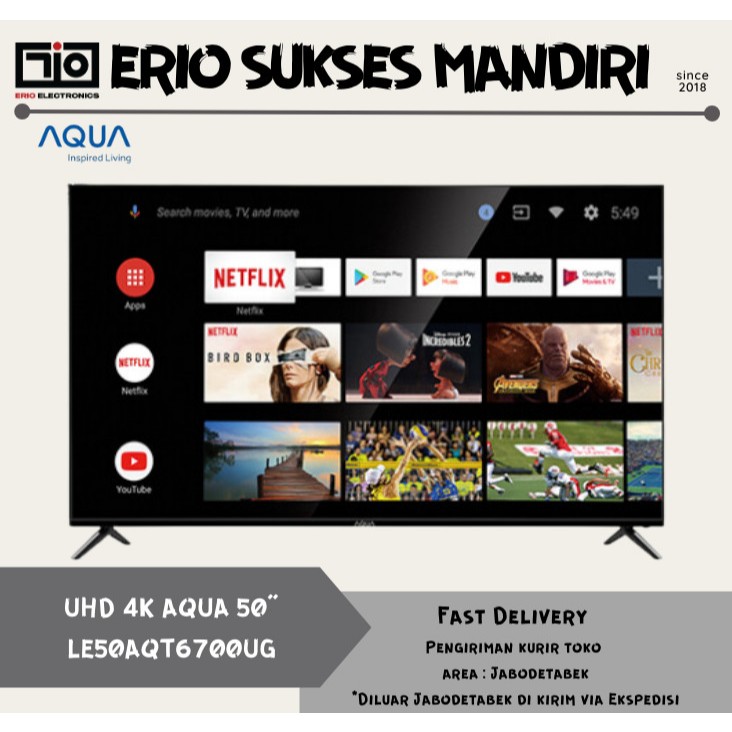 AQUA LE50AQT6700UG TV AQUA 50 inch 4K UHD Smart Android TV Smart AI Google Assistant LE50AQT6700 50A