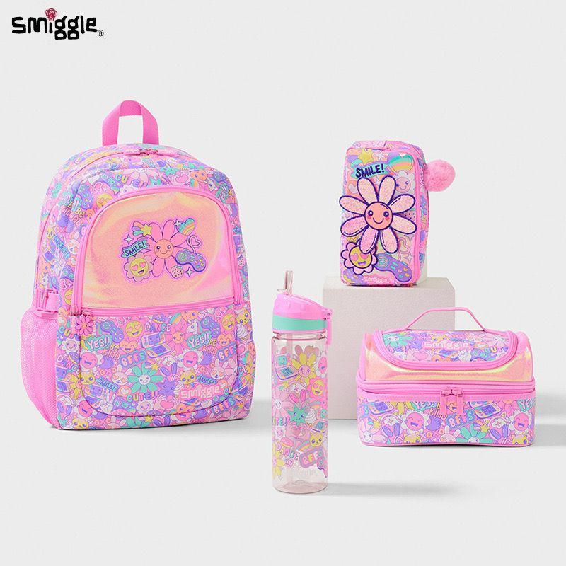 Tas Smiggle Anak Perempuan Seri Flower Pink Ransel Backpack / Lunch Bag / Lunch Box / Trolley