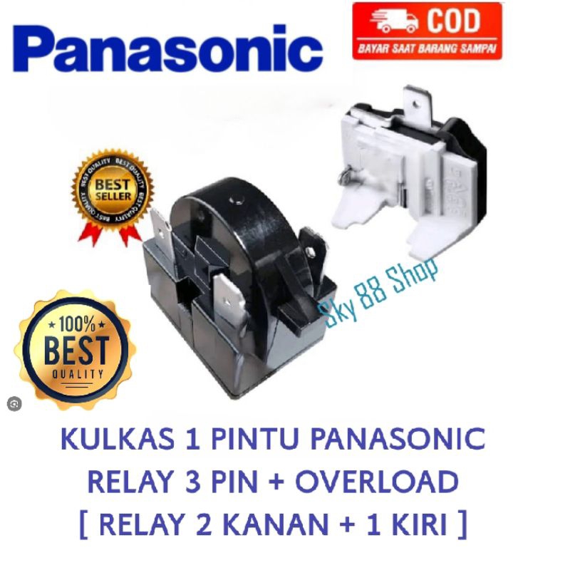 RELAY PTC 3 PIN ( 2 KANAN 1 KIRI ) + OVERLOAD KULKAS PANASONIC 1 PINTU / 1 SET / HIGH QUALITY