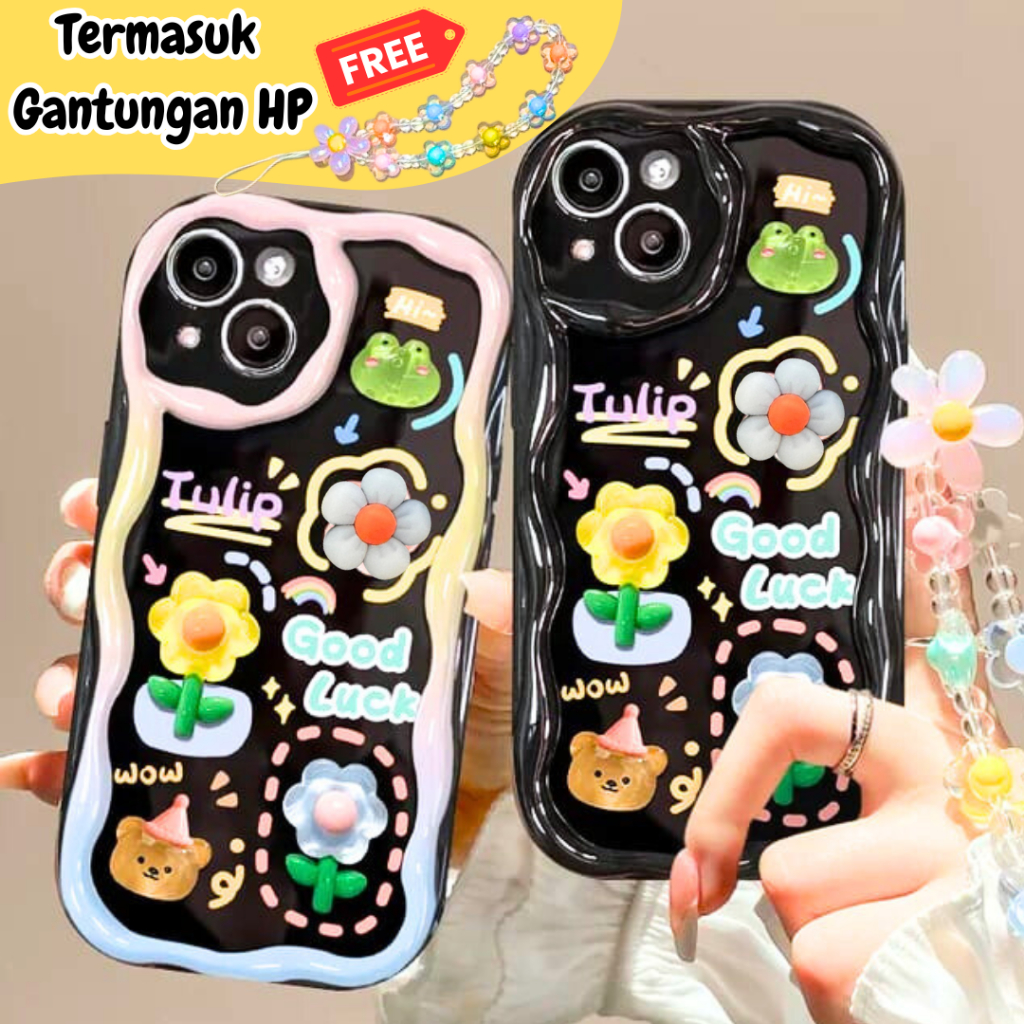 3D Gantungan HP + Case Vivo Y12s Y20 Y20s Y21 Y21a Y21s Y33s Y33t Casing Bunga Beruang