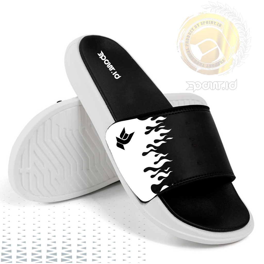 Sandal Selop Pria / Sandal Slide Distro  Edition FIRE BURN WHITE