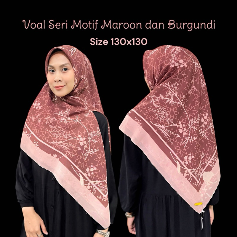 Segiempat Voal Motif Maroon dan Burgundi Jumbo Lasercut 130x130 Premium Logo (FREE POUCH) / Voal Mot