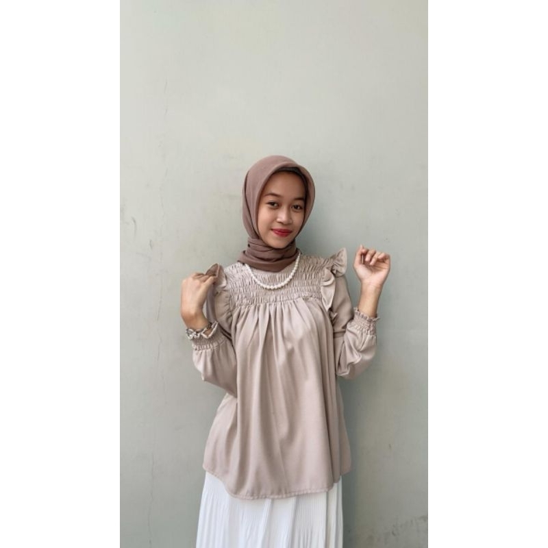 BLOUSE KERUT DADA SHAKILA TWILL & WOLLY IMPOR- KOREAN STYLE - BAJU WANITA