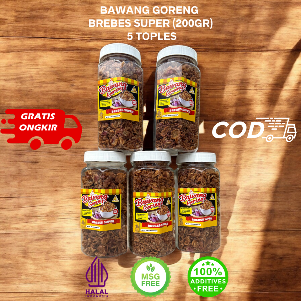 

Paket 5 Toples 200gr Bawang Goreng Brebes Super Paket Bawang Goreng (200gr X5 Toples)