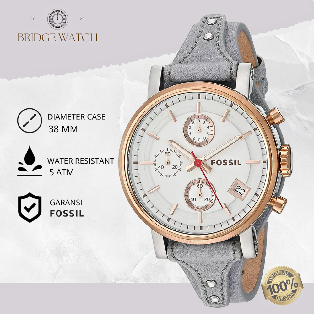 Jam Tangan Wanita Fossil ES4045 Original Ladies Boyfriend Sport Analog Leather Strap Kulit Cewek Chr