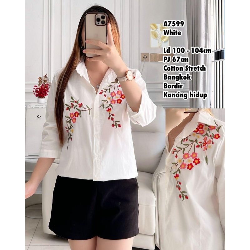 A7599 blus cotton Bangkok Stretch motif bordir