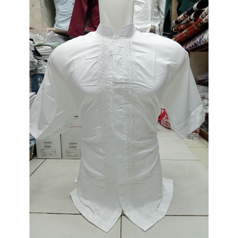 YAKIN STORE 1986-Baju Koko putih bordir-koko pria lengan pendek-baju muslim pashion pria-koko bordir