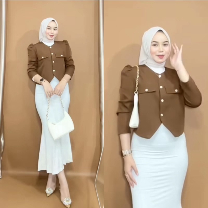 Elena Crop Blazer Wanita - Outer Basic Wanita Luaran Top - Vest Rompi - Atasan Wanita Basic - Outer 