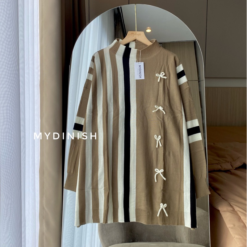 Benty Tunik Blouse Wanita Bahan Rajut Motif Garis Pita