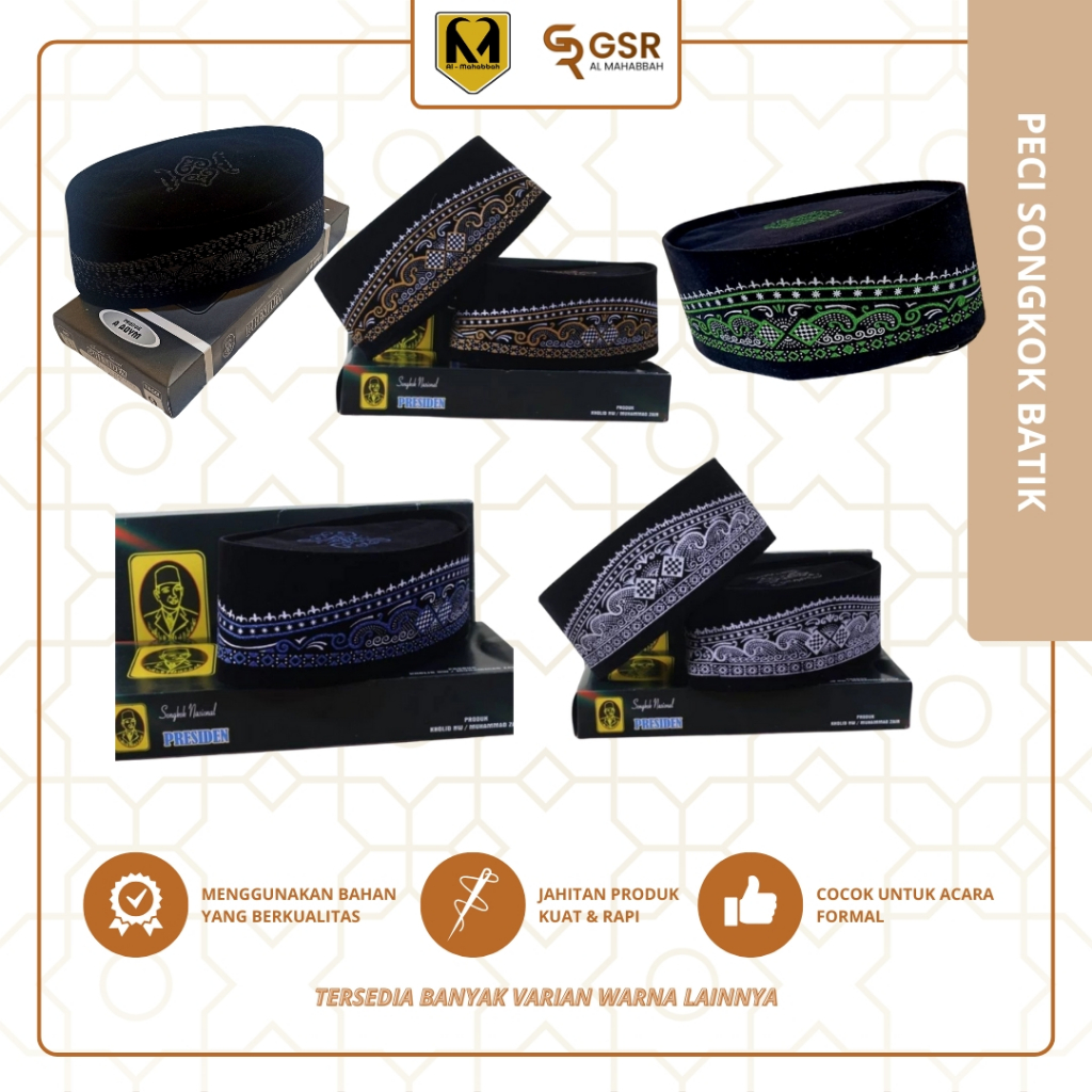 Songkok Peci Kopiah kopeah kopyah nasional presiden batik Hitam