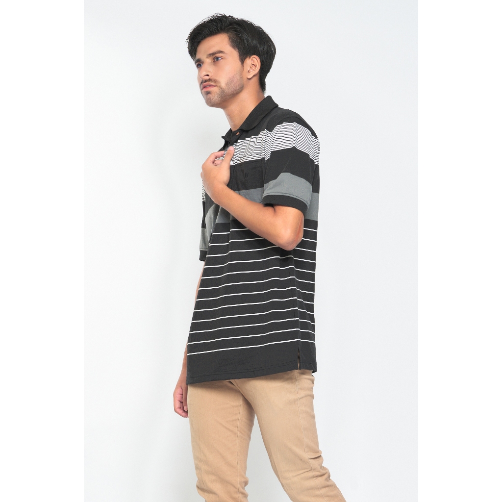 Baverre Man by Hassenda - Kaos Polo Kerah Salur Lengan Pendek Jiel Hitam