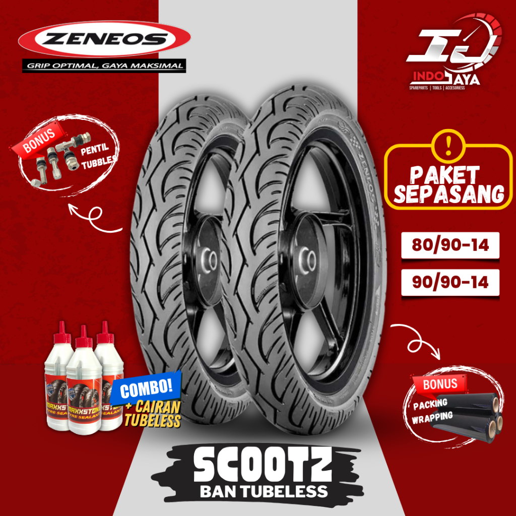 [PAKET SEPASANG] BAN ZENEOS SCOOTZ TUBELESS (80/90-14 & 90/90-14) BAN MATIC DEPAN BELAKANG / BAN LUA