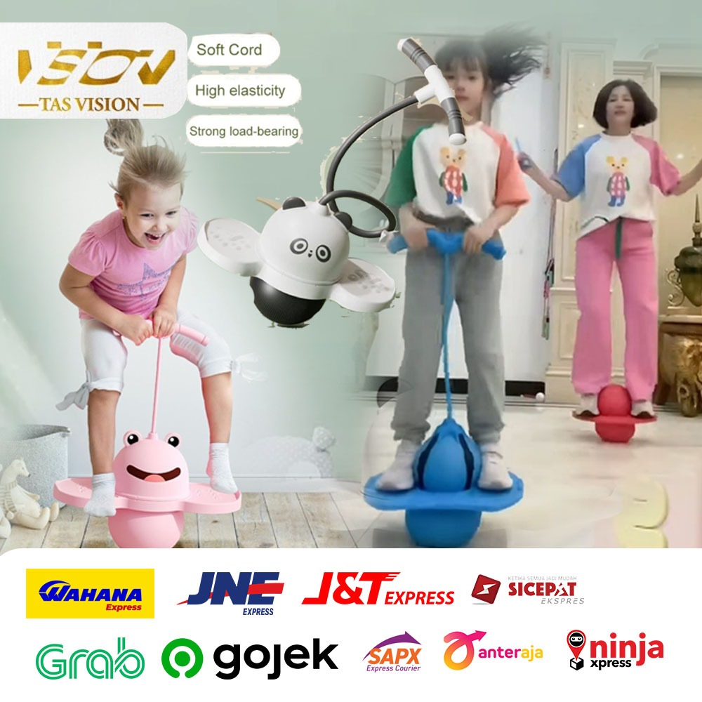 Mainan Bola Jumping Balance Ball Panda with Air Tank Lompat Toys Anak Kecil Handle Panjang kekuatan 