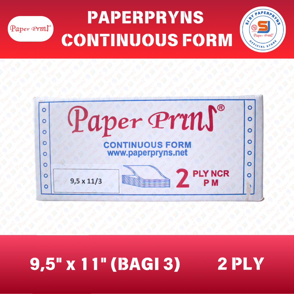 

PAPERPRYNS Continuous Form 9,5" × 11/3" (BAGI 3) - 2 PLY - NCR Sheets
