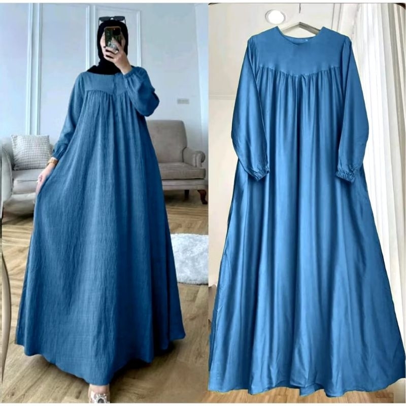 GAMIS POLOS CRINGKEL SEMI ABAYA BUSUI RESLETING DEPAN TERBARU