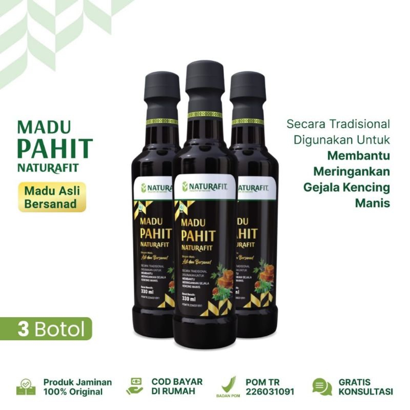 

Madu Pahit Naturafit 330ml - Paket 3 Botol BPOM Aman Di Komsumsi