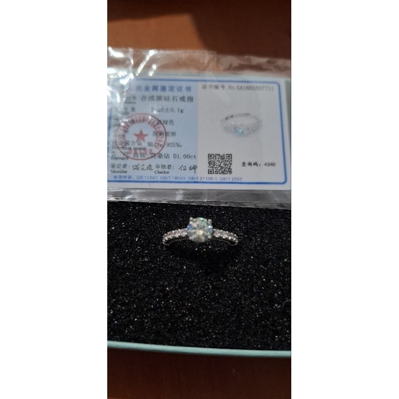 cincin perak mossanite 1ct gramasi 2.26 gram batu aquamarine