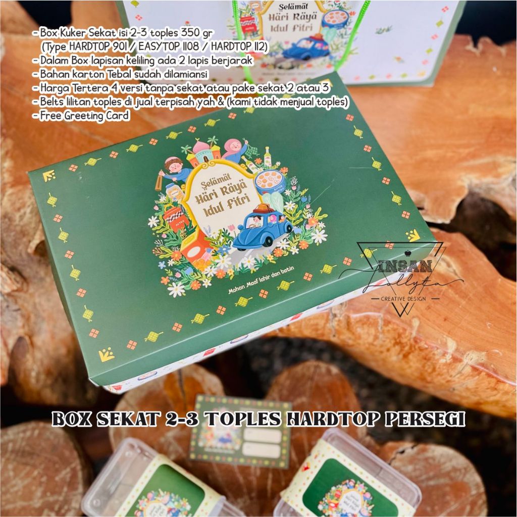 

Box sekat kuker isi 2-3 toples 350 gr EID Idul Fitri Tema Cemilan Lebaran