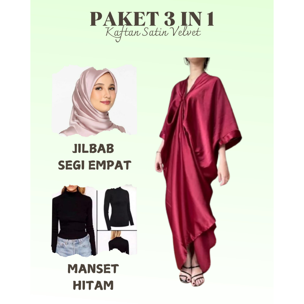 DRESS KAFTAN SATIN VELVET Premium GAMIS LEBARAN 2025 PAKAIAN MUSLIM KEKINIAN KAFTAN SATIN SILK PREMI