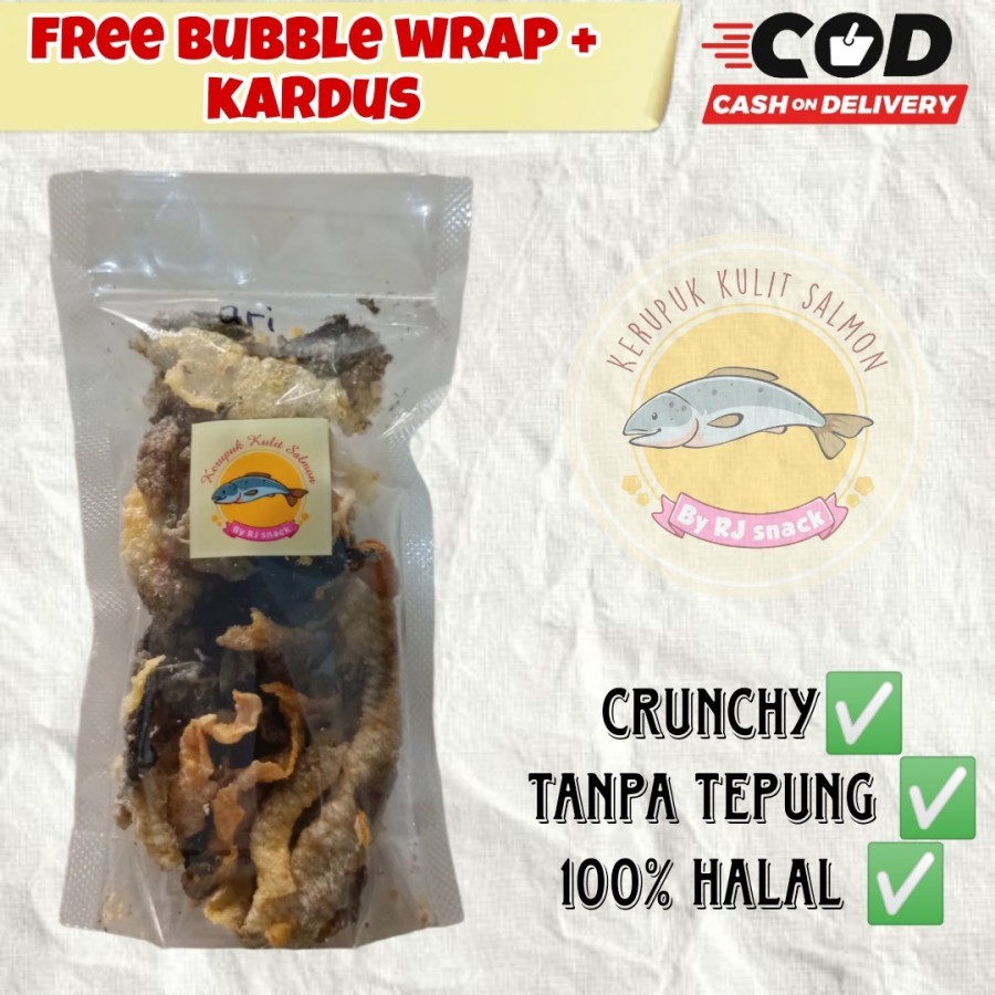 

Snack Keripik Kulit Salmon serba 7K Cemilan Kekinian Enak Crunchy