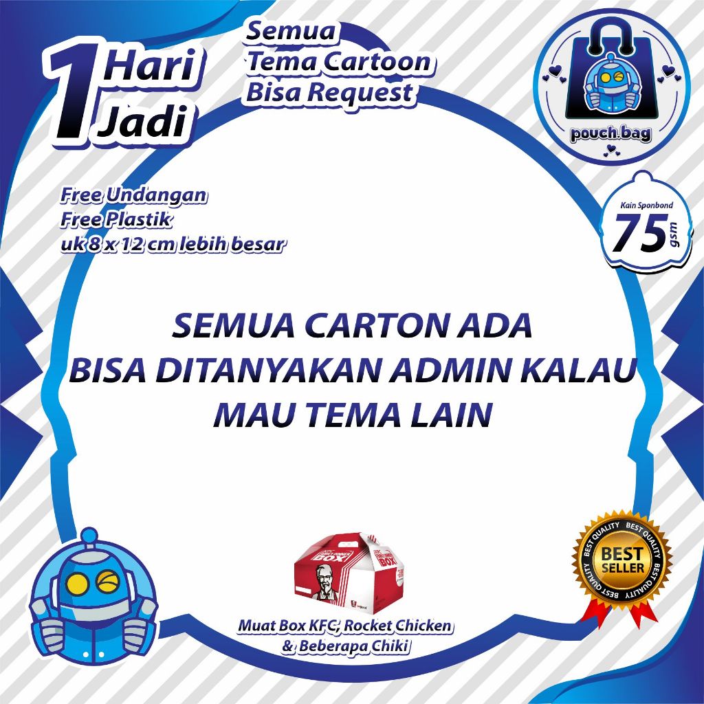 

KUSUS PENAMBAHAN KURANG - PAKET 15 PCS Tas Ulang Tahun Anak Custom Pakai Nama Foto Nasi Kfc Bungkus Snack, Sudah Free Undngan Ultah ( Godie Bag Ultah Custom )