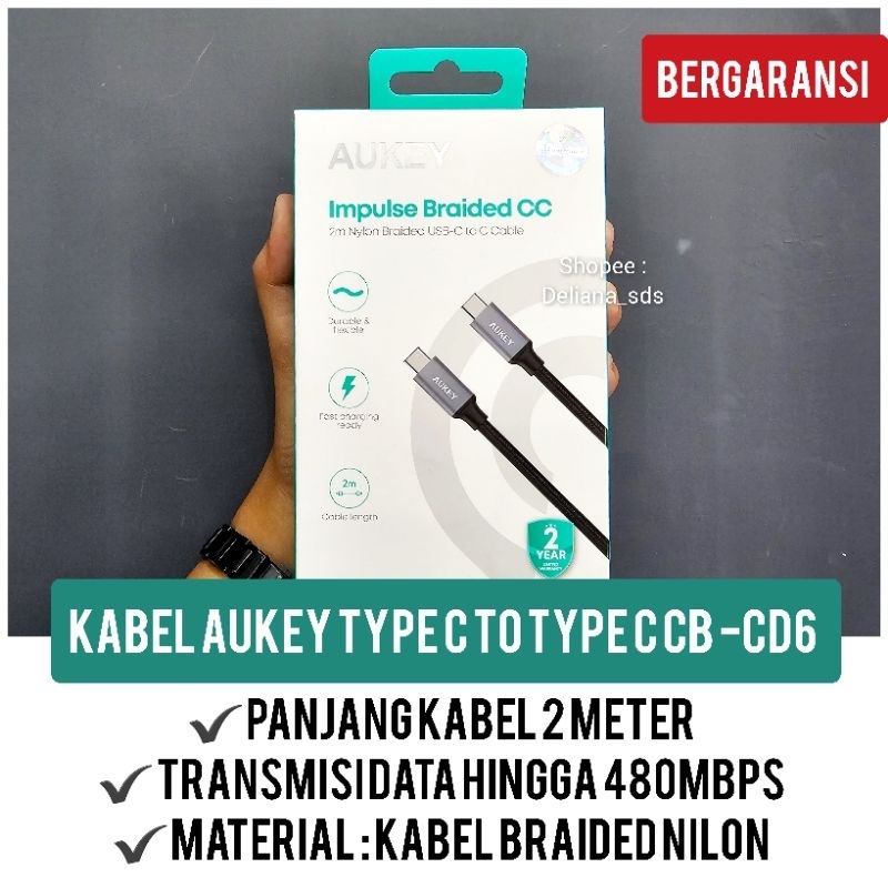 Kabel Aukey Type C to Type C CB-CD6 2 Meter Garansi Resmi 1 Tahun Kabel Type C Aukey 2 Meter Kabel T