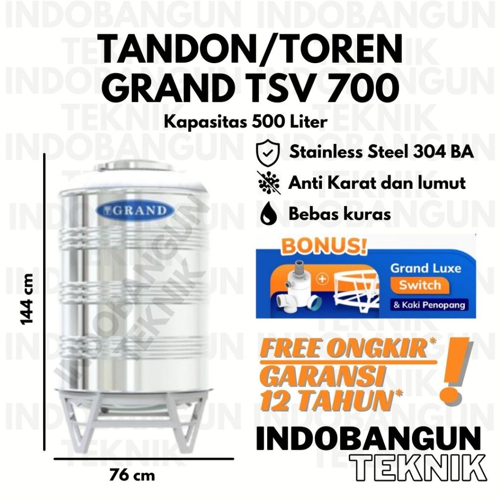 Tandon Toren Tangki Air Stainless TSV 700 (550 500 Liter) Tedmond Grand Anti Lumut Garansi 12 Tahun