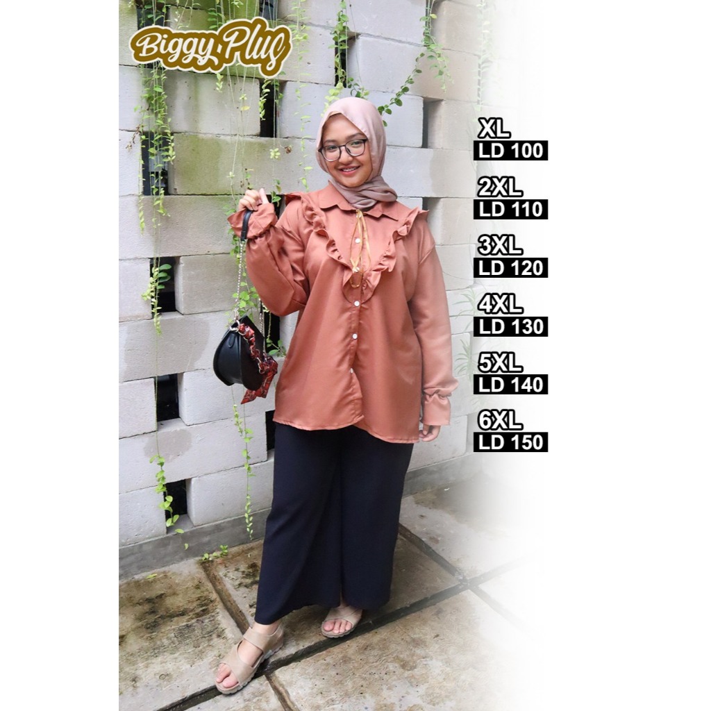 Kemeja Haruka Blouse Jumbo Bigsize - UKURAN XXXL XXXXL XXXXXL Kemeja Blus 3XL 4XL 5XL - ATASAN JUMBO