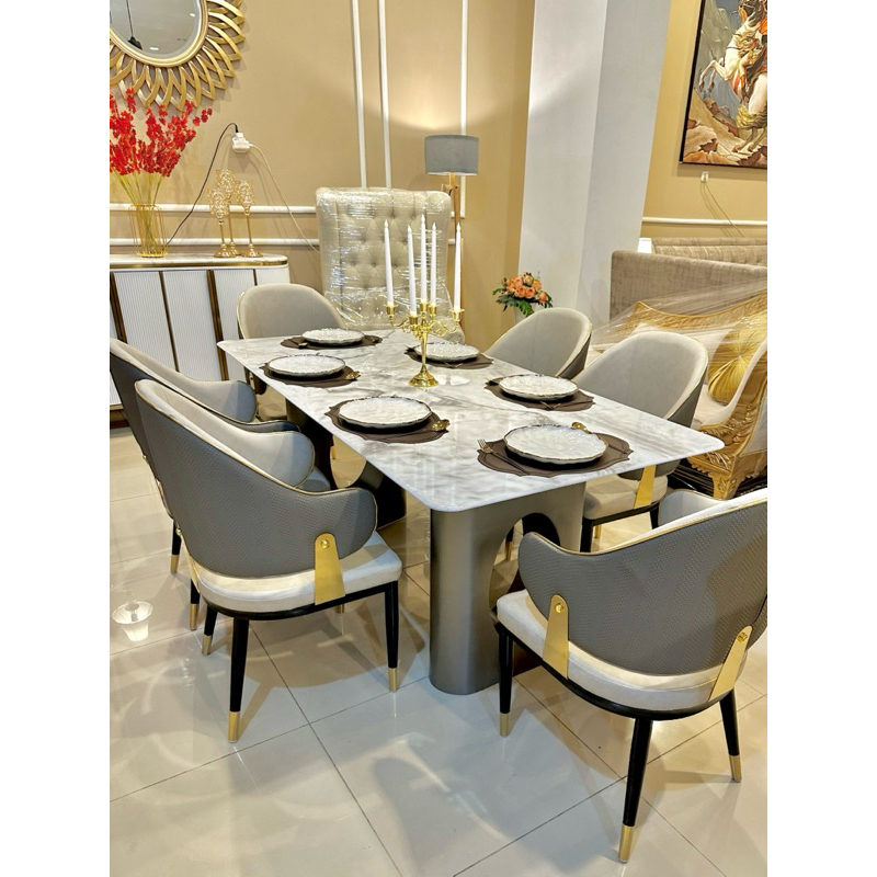 Meja makan set 6 kursi batu onyx (khusus manado)