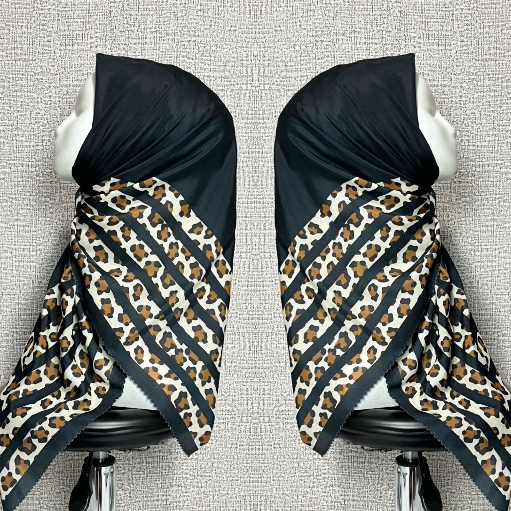 Hijab Terbaru-Hijab Segiempat Voal Premium Lasercut Motif Leopard Salur