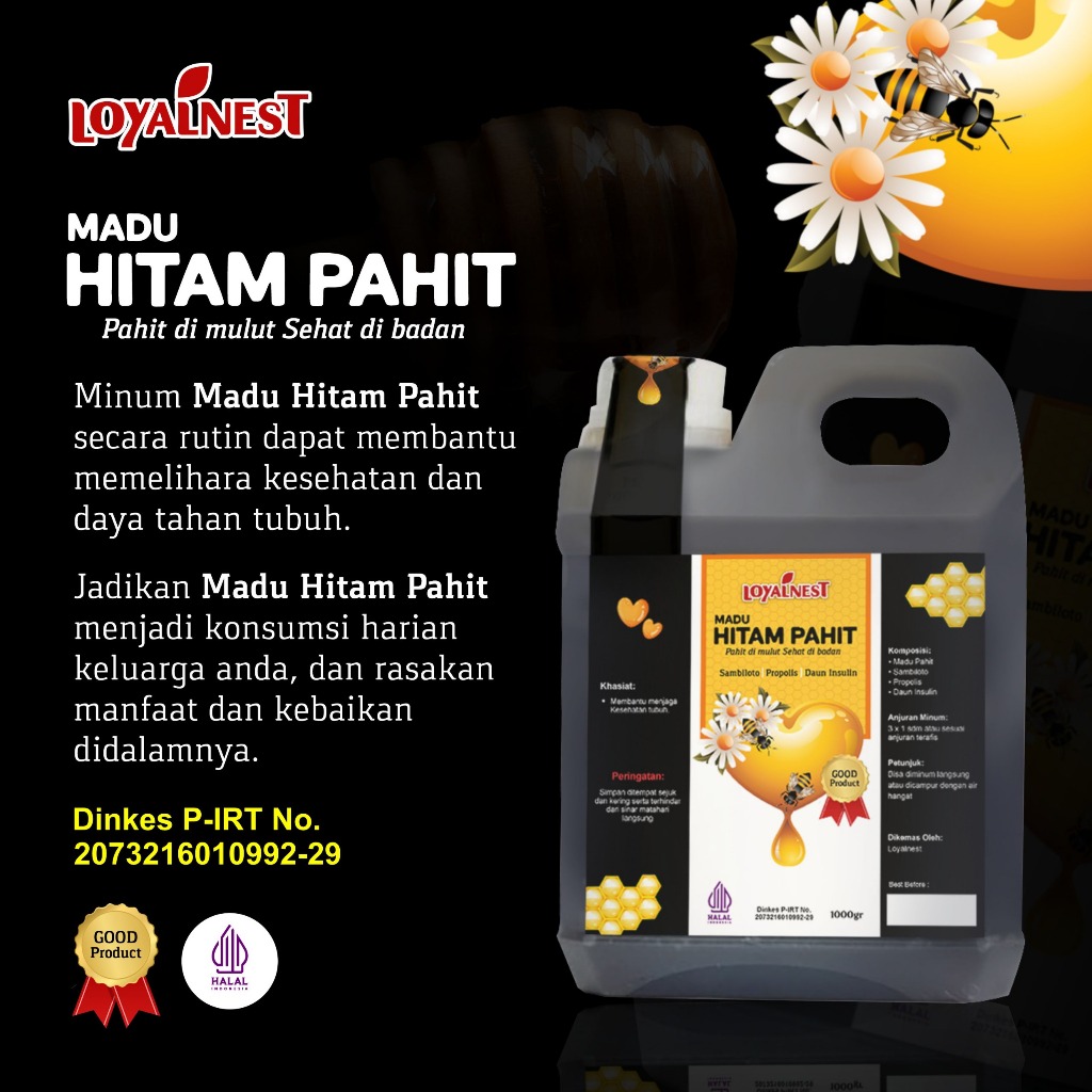 

Madu Hitam Pahit Loyal 1000 gr Original - Madu Hitam Pahit Plus Daun Sambiloto Extra Propolis Daun Insulin