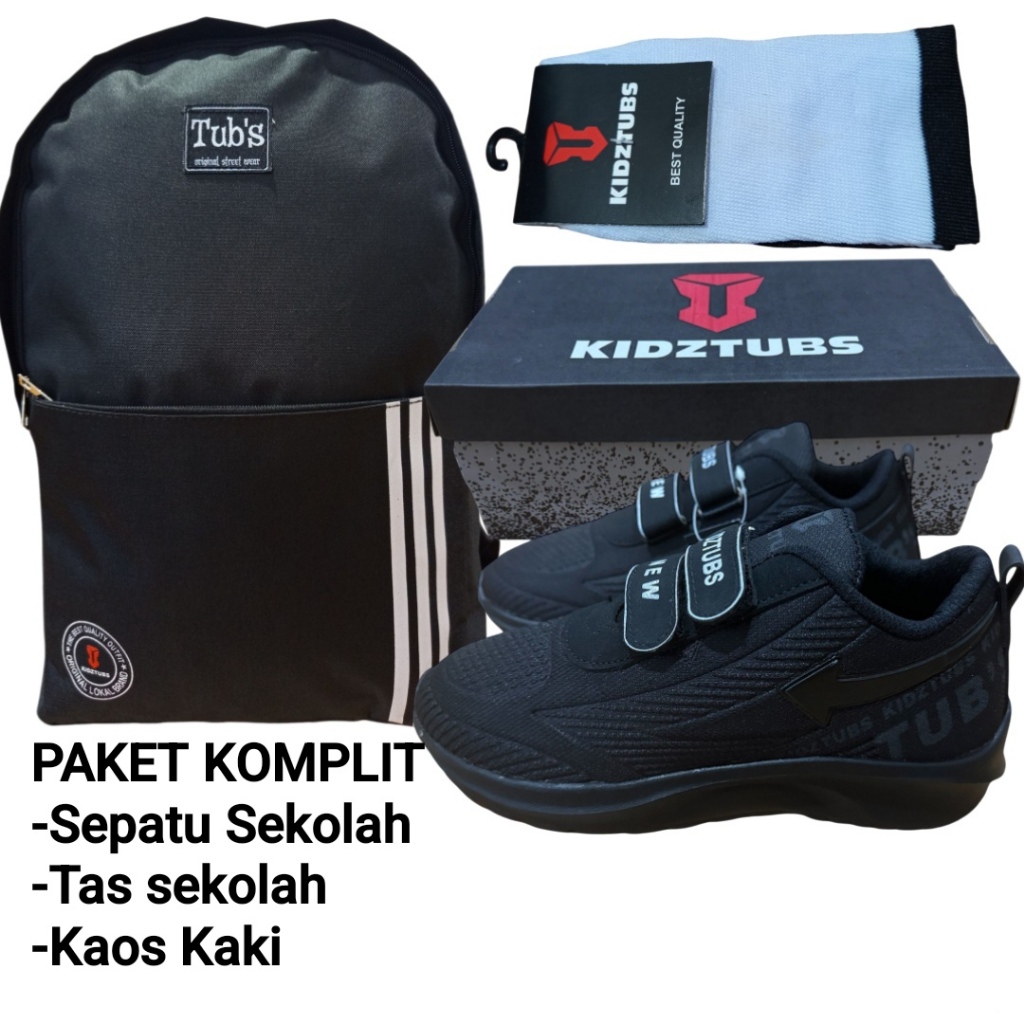 KIDZTUBS Sepatu Sekolah Anak Paket Komplit Sepatu Sekolah + Tas Sekolah + Kaos Kaki TUBS1202022225