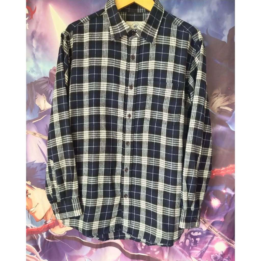 Beverly Hills Polo Club Navy White Plaid Flanel Shirt Kemeja Original Second Merch Japan Korea Brand