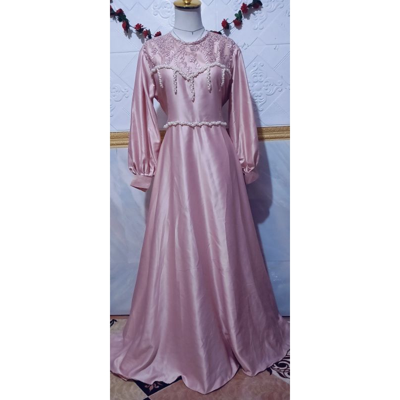 Gamis pesta mutiara dusty pink
