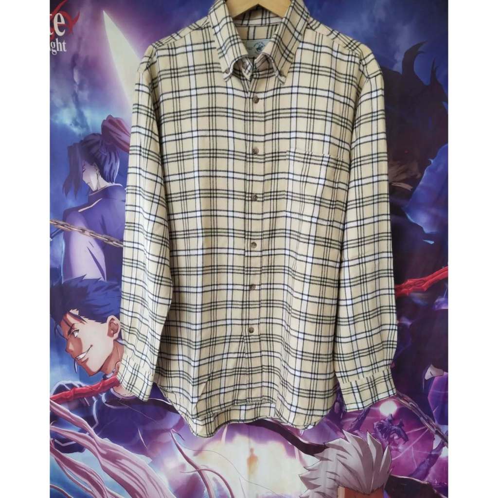Beverly Hills Polo Club Cream Plaid Flanel Shirt Kemeja Original Second Merch Japan Korea Brand Vint