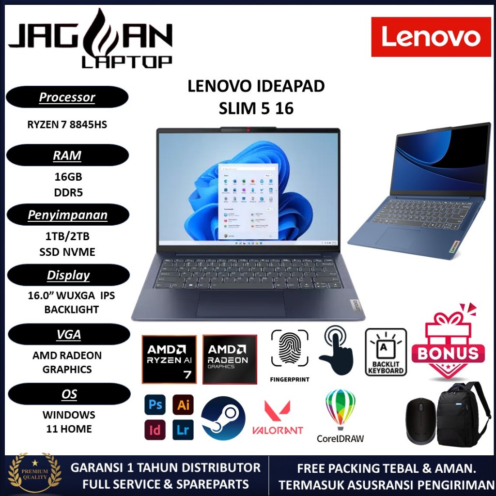 Laptop Lenovo Ideapad Slim 5 16 AMD Ryzen 7 8845HS 16GB DDR5 1TB 16.0 WUXGA IPS Touchscreen BL FP