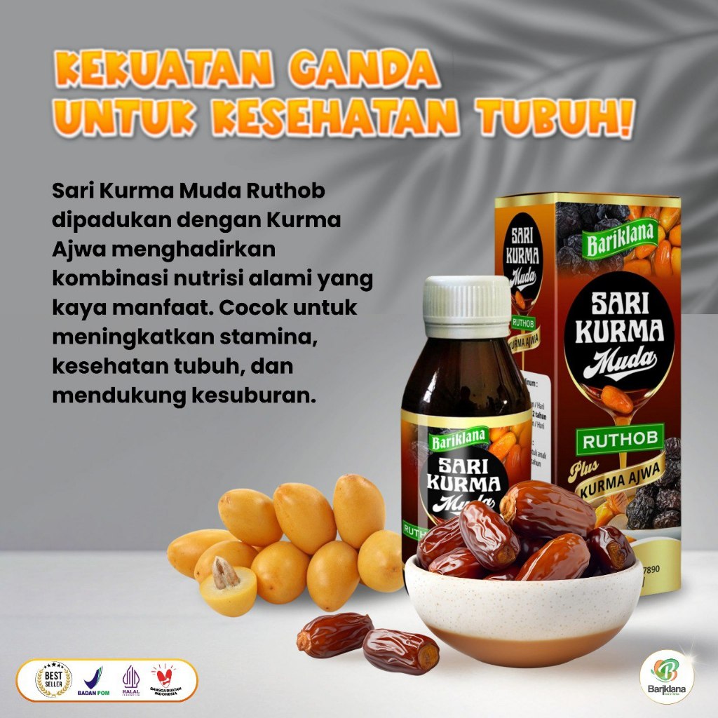 

SARI KURMA MUDA RUTHOB PLUS KURMA AJWA SARI KURMA RUTHOB SEMBUHKAN ASAM LAMBUNG GERD 125ml