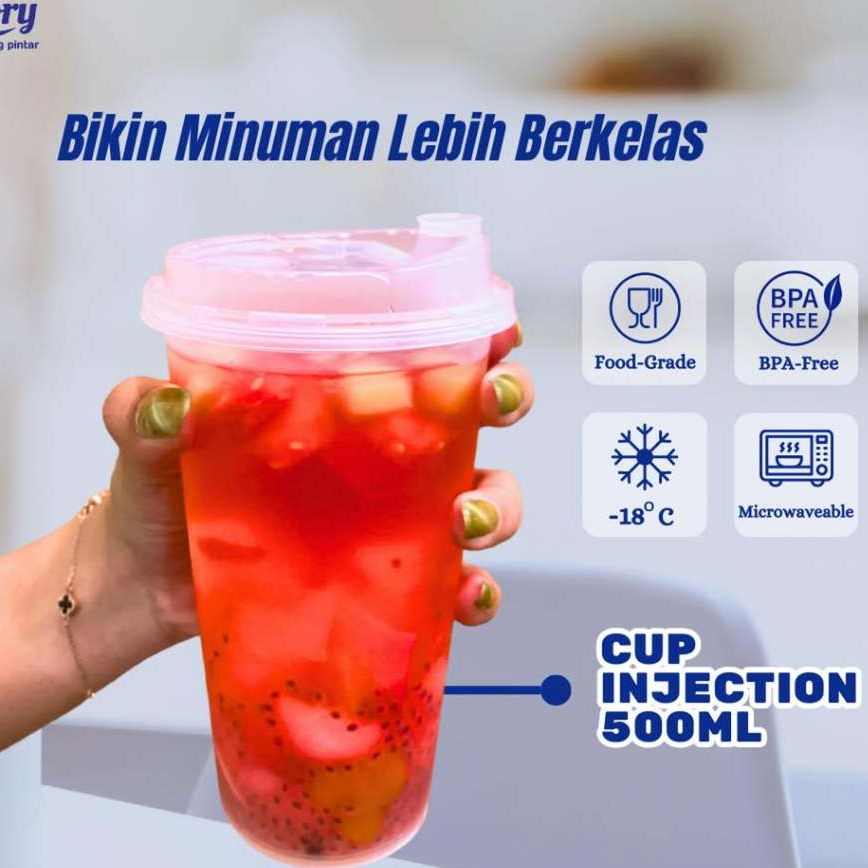 Cup PP Injection 16 Oz 500 ml + Lid / Cup Gelas Plastik Injection 16 Oz