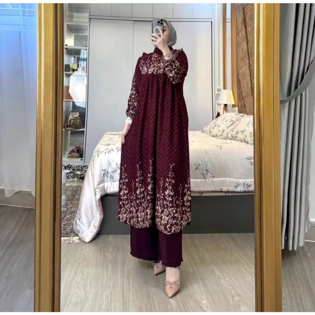 MISKAH FASHION - SETELAN TUNIK WANITA // Setelan Tunik wanita rayon mix cringkel kekinian terbaru