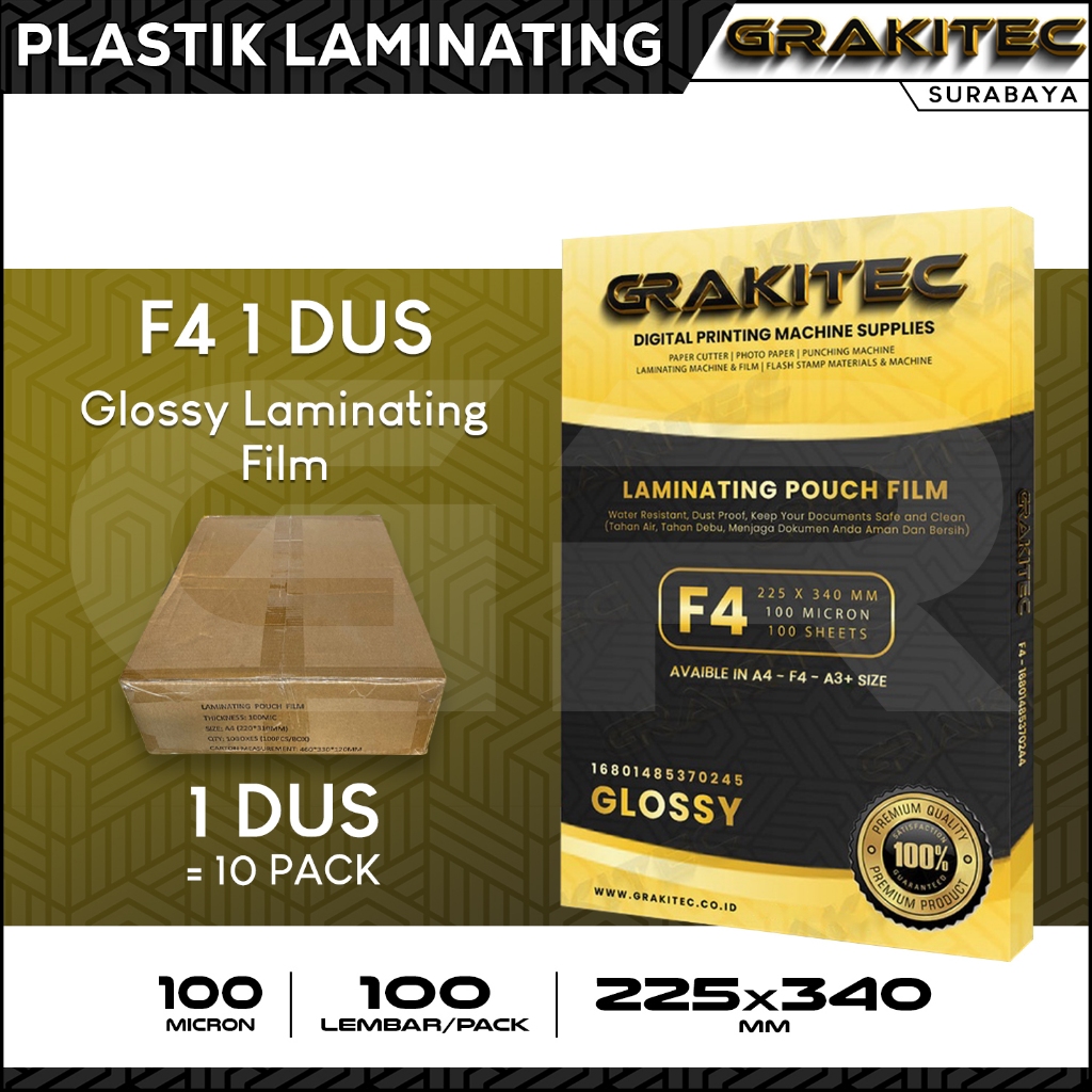 

Grakitec Plastik Laminating FIlm F4 1 DUS isi 10 pack | 100 Micron SBY