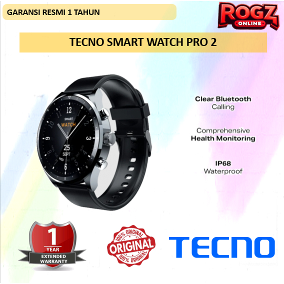 Jam Tangan Tecno Smart Watch PRO 2 Layar Amoled Touch 1.43inch 300mAH 165gram Garansi Resmi