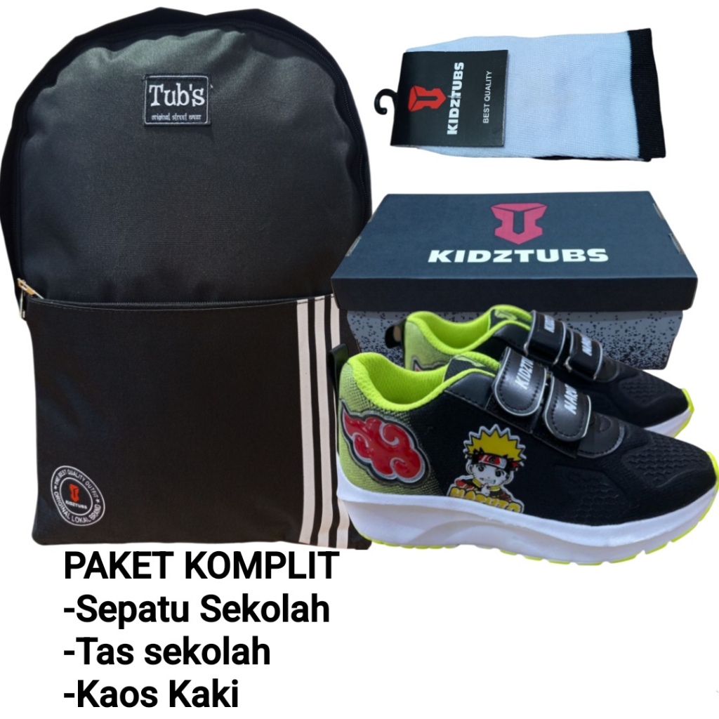 KIDZTUBS Sepatu Sekolah Anak Paket Komplit Sepatu Sekolah + Tas Sekolah + Kaos Kaki TUBS1509022225
