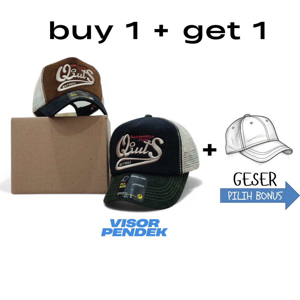 QIUTS Topi Trucker Corduroy Topi Visor pendek