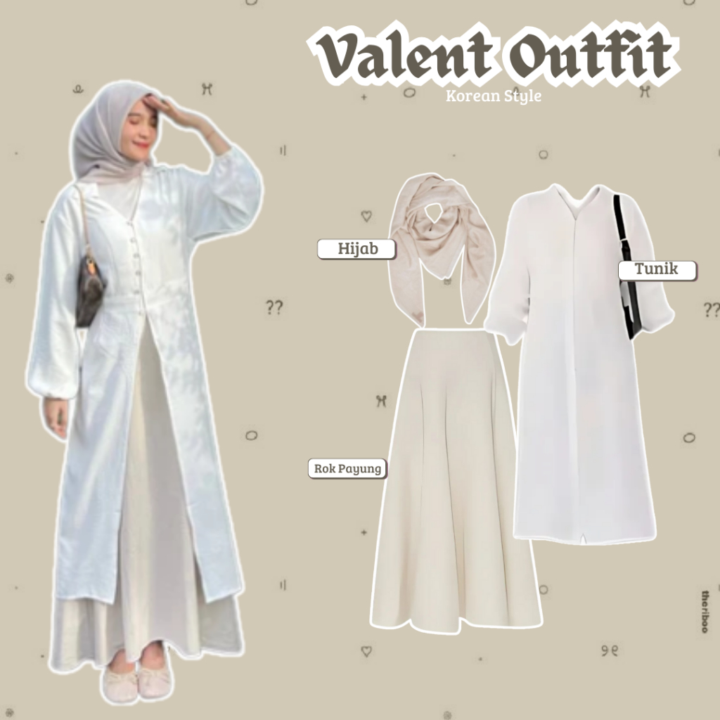Setelan Valent Outfit { Tunik + Rok Payung + Hijab } One Set Korean Style | Fashion Wanita Kekinian