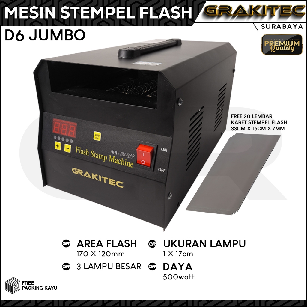 

Grakitec Mesin Stempel Flash D6 JUMBO Area Flash 17x12CM / 3 Lampu KUALITAS IMPORT