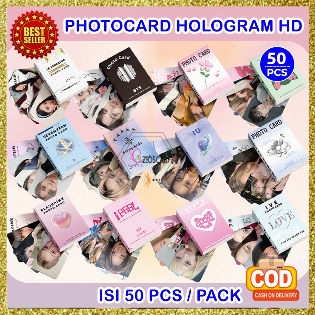Photocard Lomo Card Hologram Glossy Foto Lucu Kekinian Album Photo Card Isi 50 Pcs Trendy
