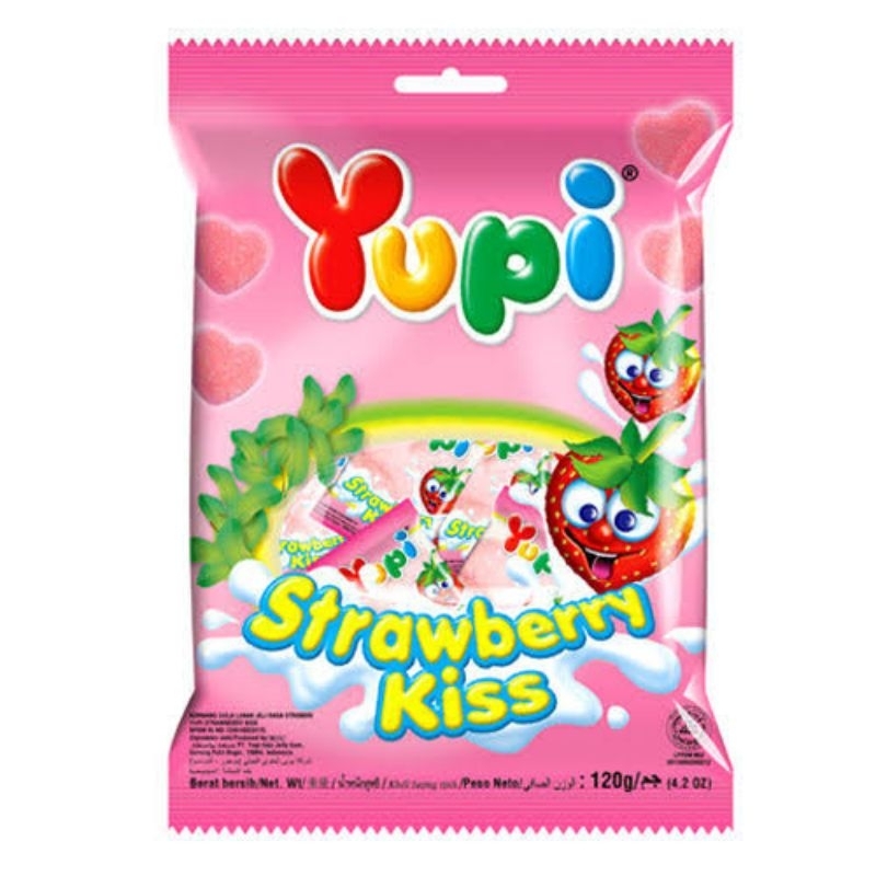 

YUPI STRAWBERRY KISS PERMEN GULA LUNAK JELY KEMASAN SACHET NETTO 110 GR