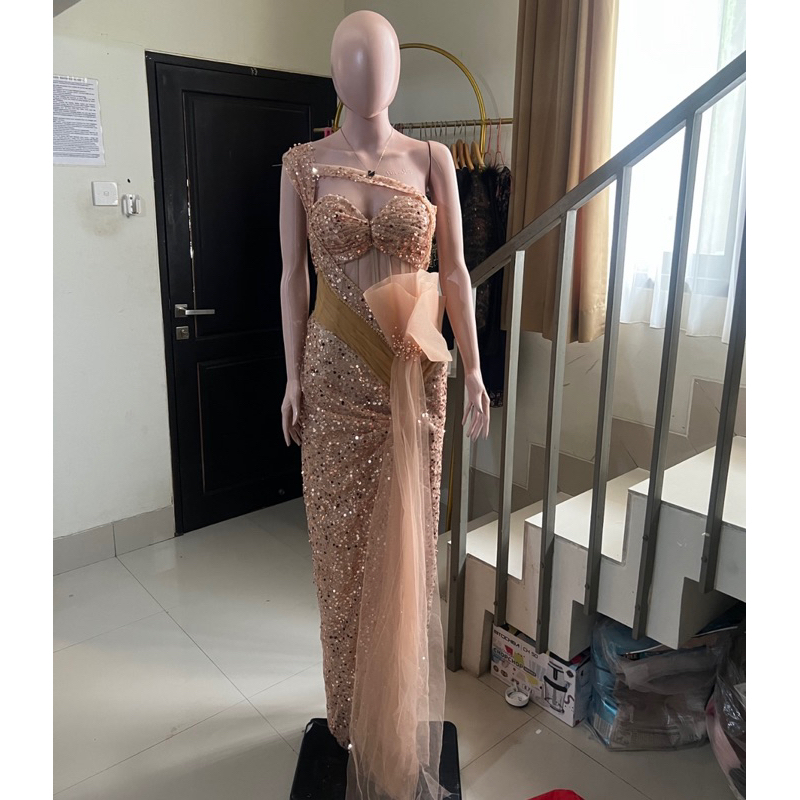 gaun sequin gold mewah